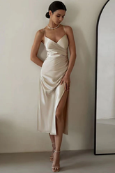 Ruched Trim High Split Cami Midi Dress